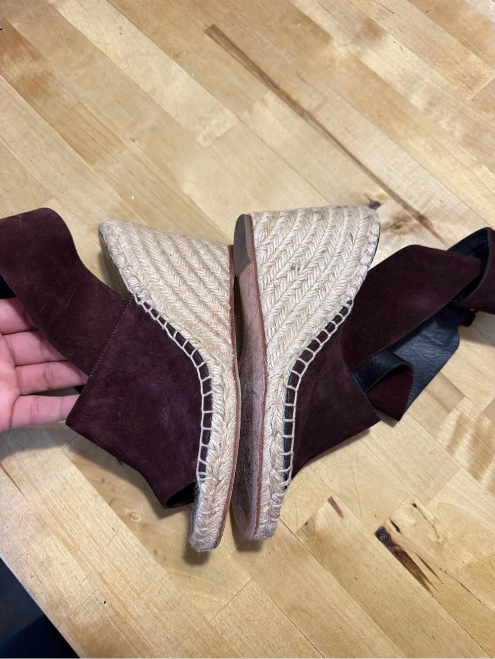 Celine Burgundy Suede Espadrille Wedge Sandals